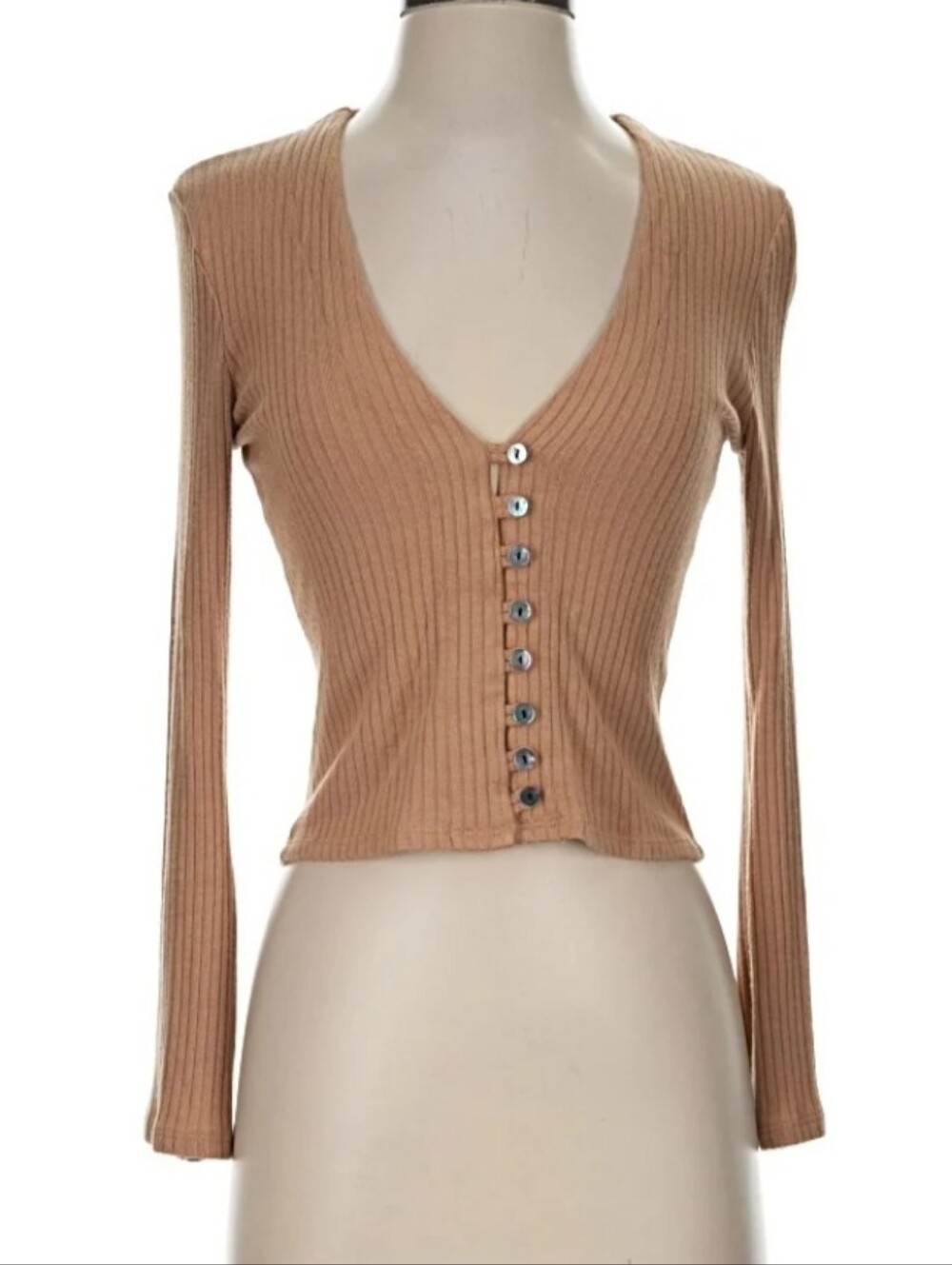 Reformation Womens Beige Cropped Cardigan Sweater Small Mother Of Pearl Buttons